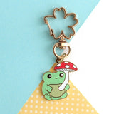 Frog with Red Mushroom Umbrella Keychain