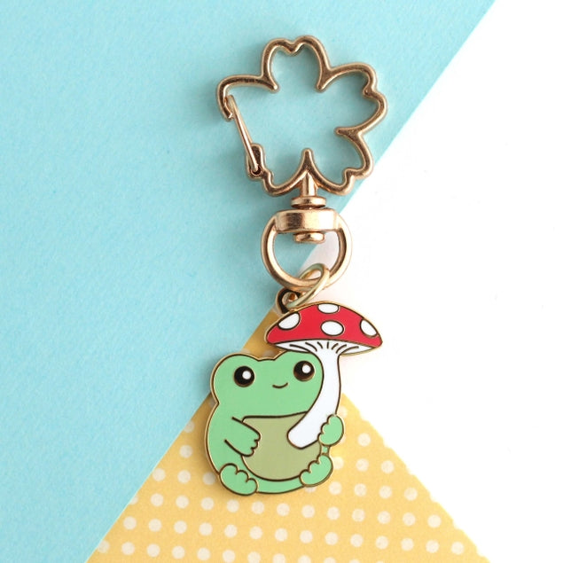 Frog with Red Mushroom Umbrella Keychain