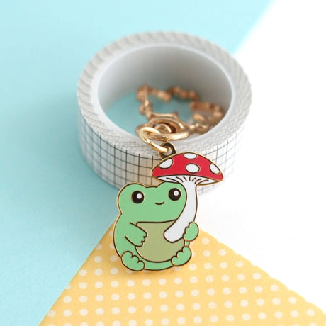 Frog with Red Mushroom Umbrella Keychain