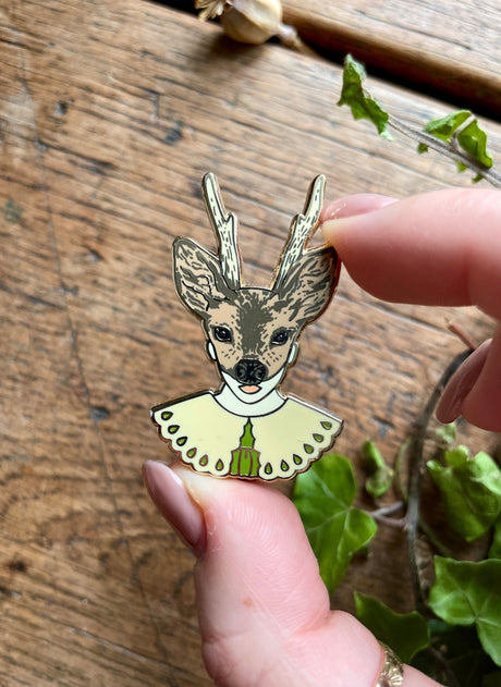 Georgiou Draws Girl in Deer Mask Enamel Pin