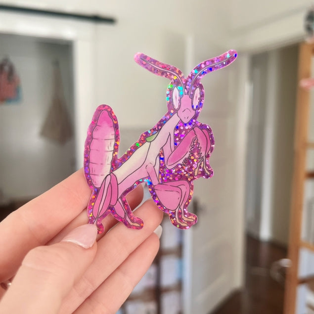 Glitter Orchid Mantis Sticker