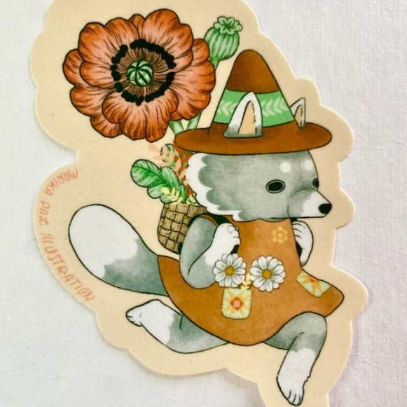 Gray Fox Fall Sticker