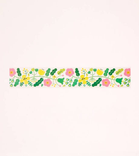 Cinta washi con estampado floral verde