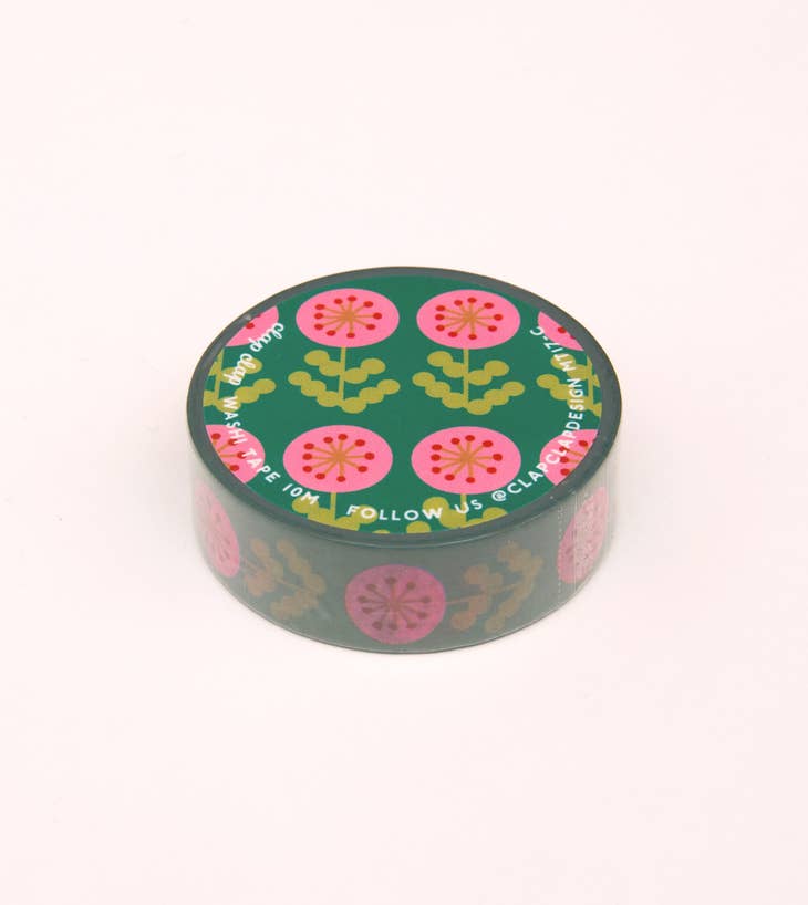 Cinta washi con flores verdes y rosas