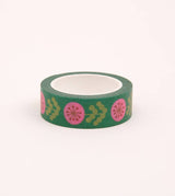 Cinta washi con flores verdes y rosas