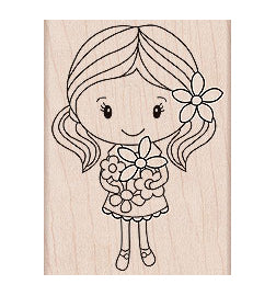 Girl Holding Flowers Stamp