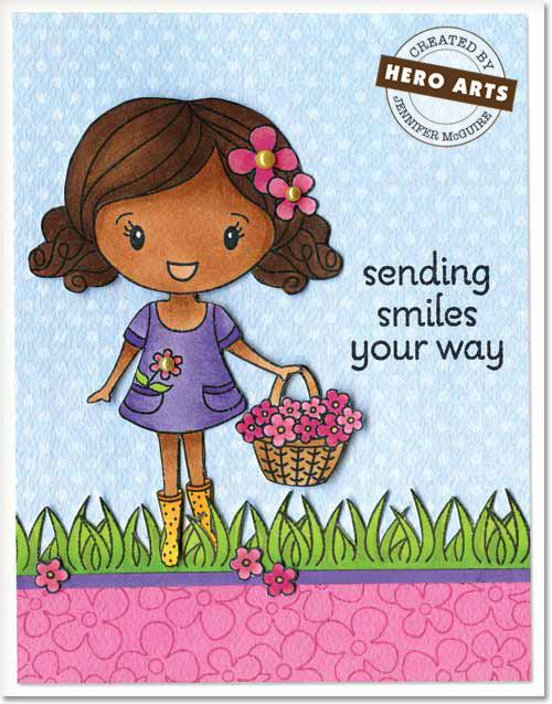 Girl Holding Flowers Stamp