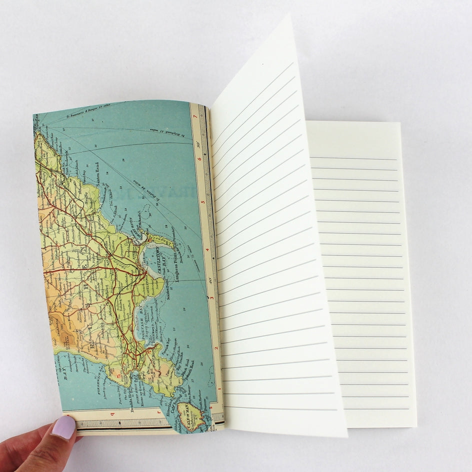 Linen Map Travel Notes with Yellow Binding