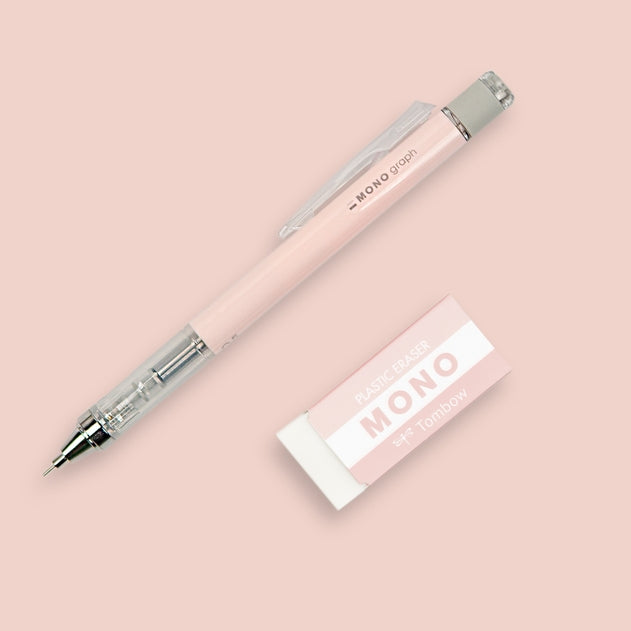 Mono Graph Mechanical Pencil + Eraser Set Coral Pink