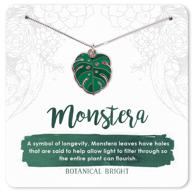 Monstera Charm Necklace Silver Plated