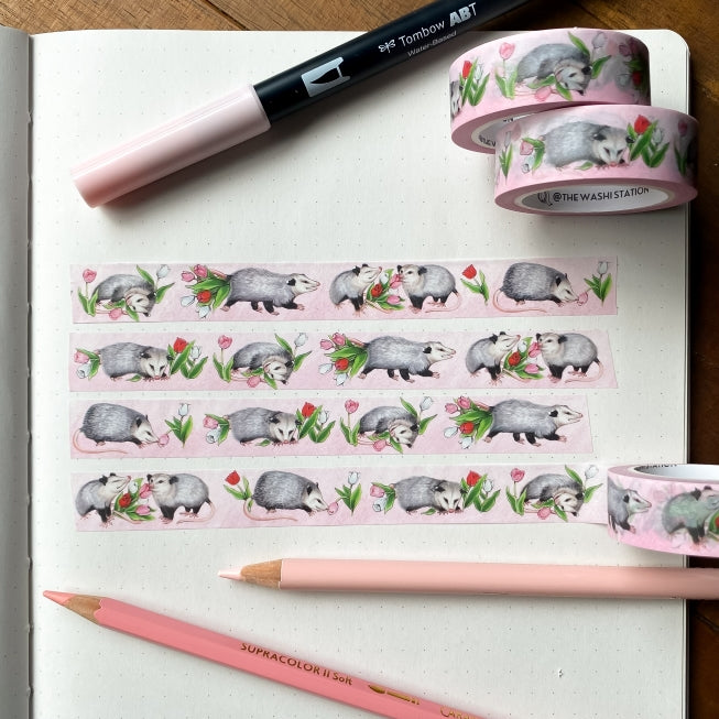 Opossums and Tulips Washi Tape