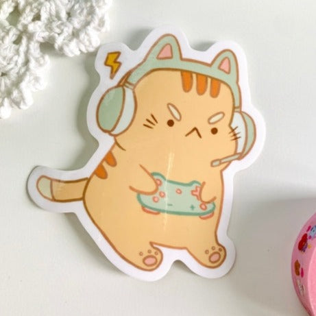 Orange Gamer Kitty Sticker