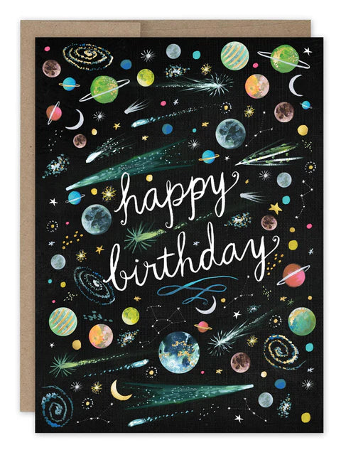 Tarjeta de cumpleaños del espacio exterior