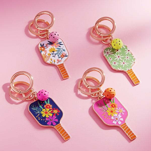 Pickleball Set with Flower Print Enamel Keychain