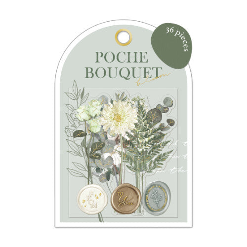 Poche Bouquet Flower Flake Sticker Moss Green