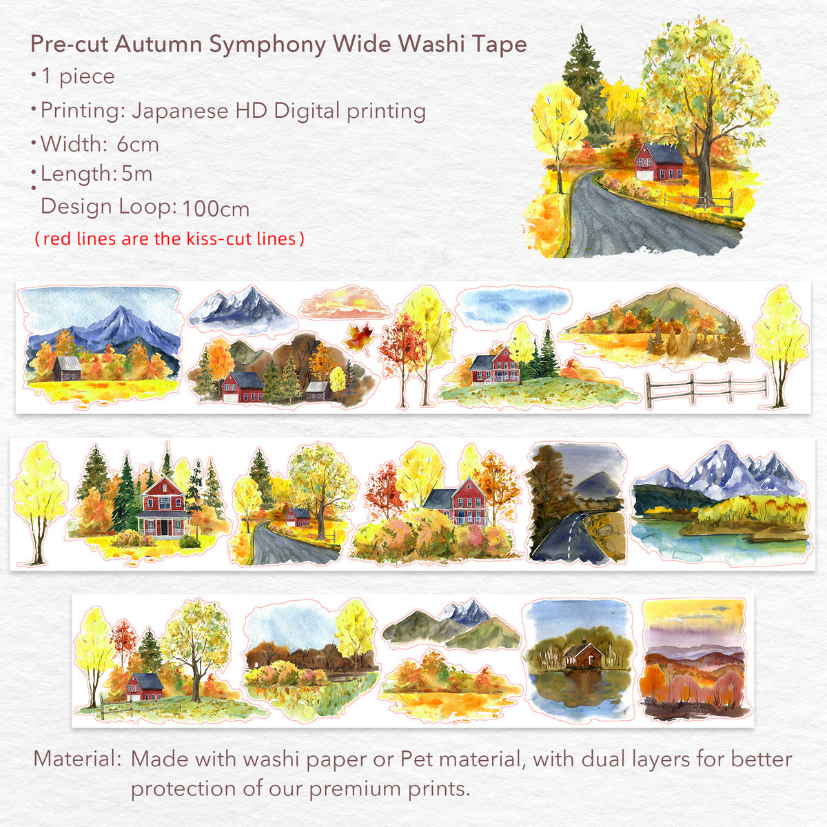 Pre-cut Autumn Symphony Wide Washi / PET Tape