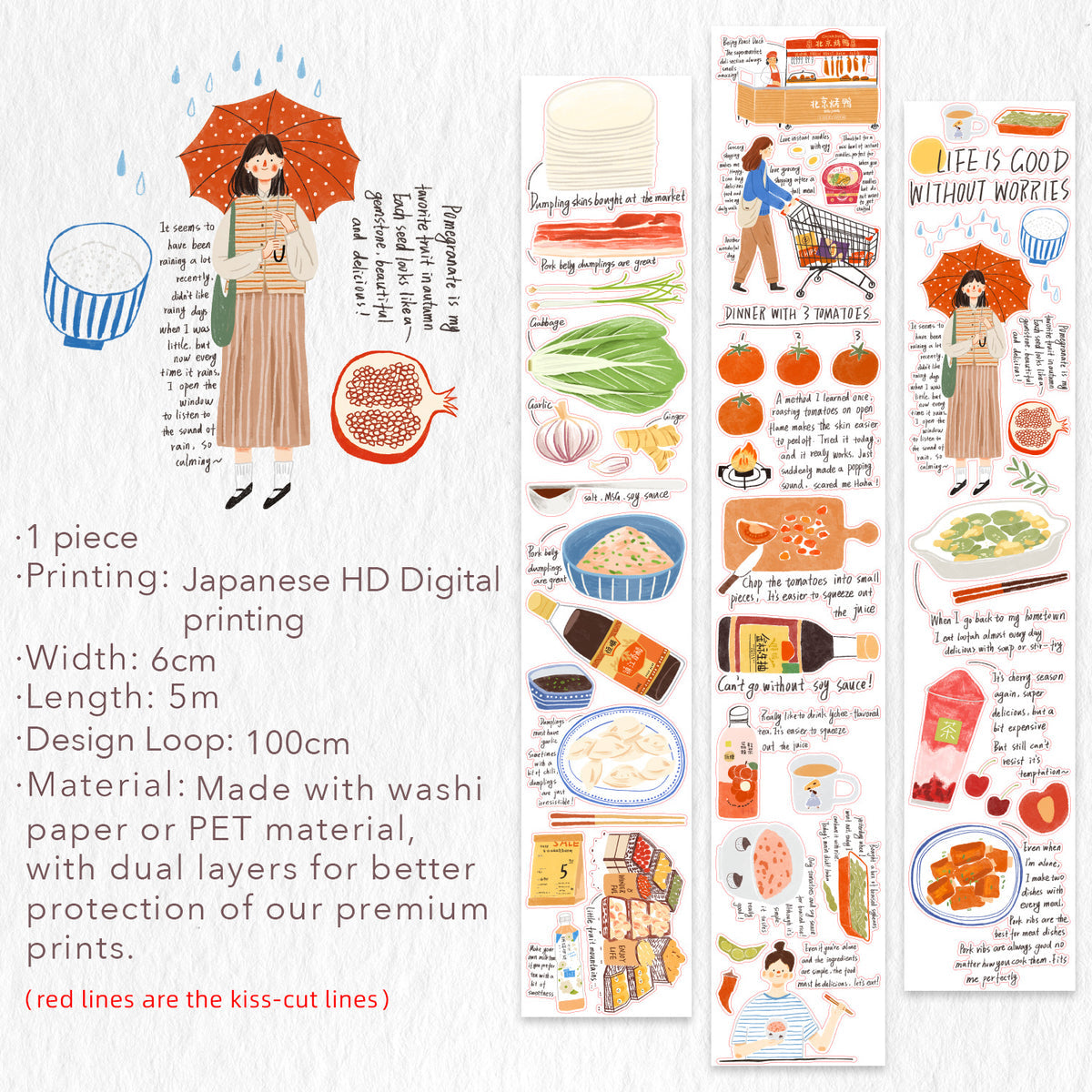 Pre-cut Dinner Time Wide Washi / PET Tape