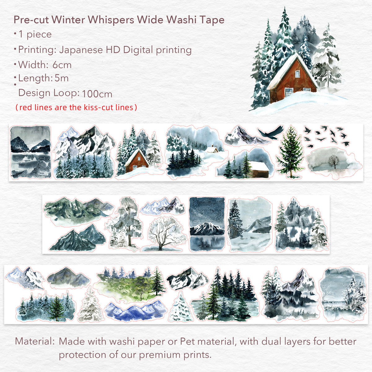 Pre-cut Winter Whispers Wide Washi / PET Tape