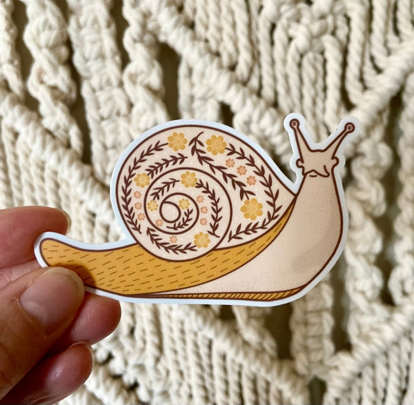 Quilted Floral Snail Vinyl Sticker