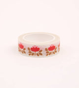 Cinta washi con estampado floral rojo - Crema