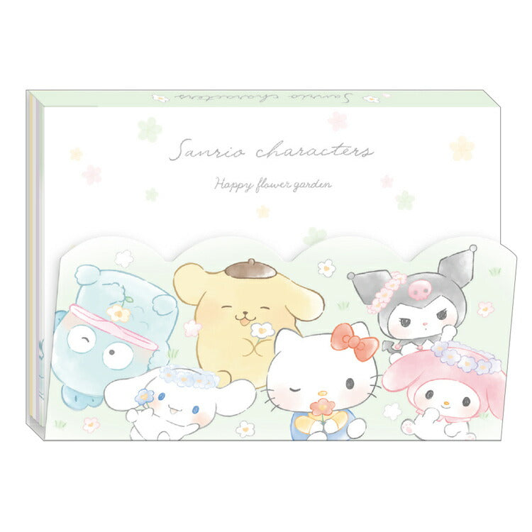 A6 notepad featuring Sanrio characters including Hello Kitty, Cinnamoroll, Keroppi, Kuromi, My Melody, Pompompurin, Pochacco, Badtz-Maru, Tuxedo Sam, Pekkle and Hangyodon!