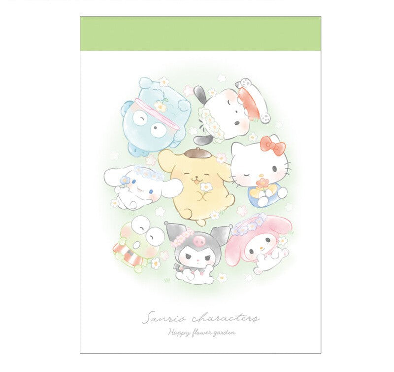 Mini bloc de notas con personajes de Sanrio Happy Flower Garden