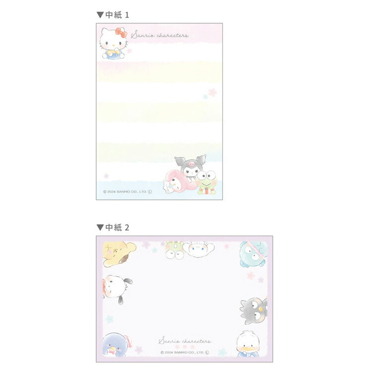 Mini memo pad featuring Sanrio characters including Hello Kitty, Cinnamoroll, Keroppi, Kuromi, My Melody, Pompompurin, Pochacco, Badtz-Maru, Tuxedo Sam, Pekkle and Hangyodon!