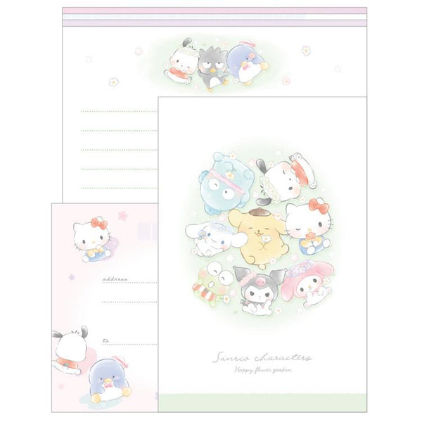 Sanrio Characters Volume Up Letter Set Happy Flower Garden