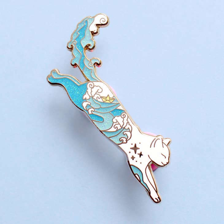 Glitter Punk Sea Cat Enamel Pin