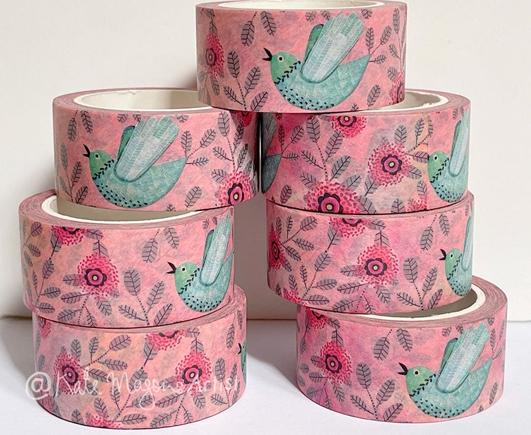 Cinta washi con diseño de nido de pájaros con motivos florales 