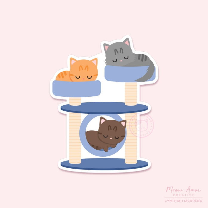 Sleepy Cat Tree Vinyl Sticker