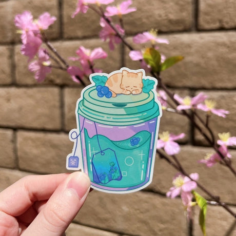 Sleepy Tea Cat Sticker