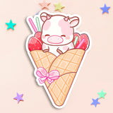 Strawberry Crepe Cow Sticker