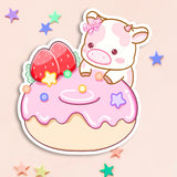 Strawberry Donut Cow Sticker