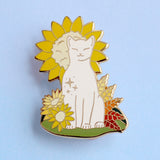 Pin de esmalte con forma de gato y girasol 