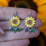 Sunflower Dangle Earrings Silver Plated