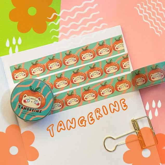 Cinta washi con diseño de gato color mandarina