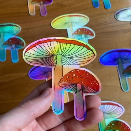 Mushroom Holographic Sticker Water Resistant