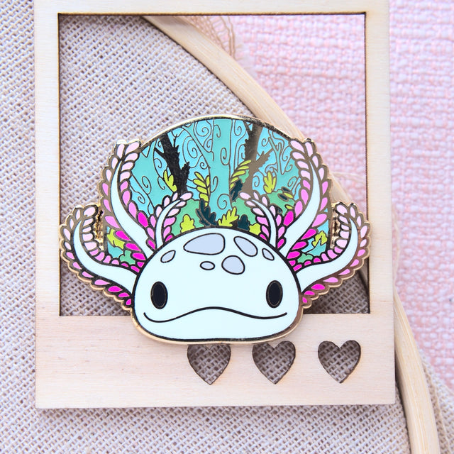 Evy Benita White Albino Axolotl Hard Enamel Pin | Glow in the Dark