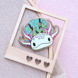 Evy Benita White Albino Axolotl Hard Enamel Pin | Glow in the Dark