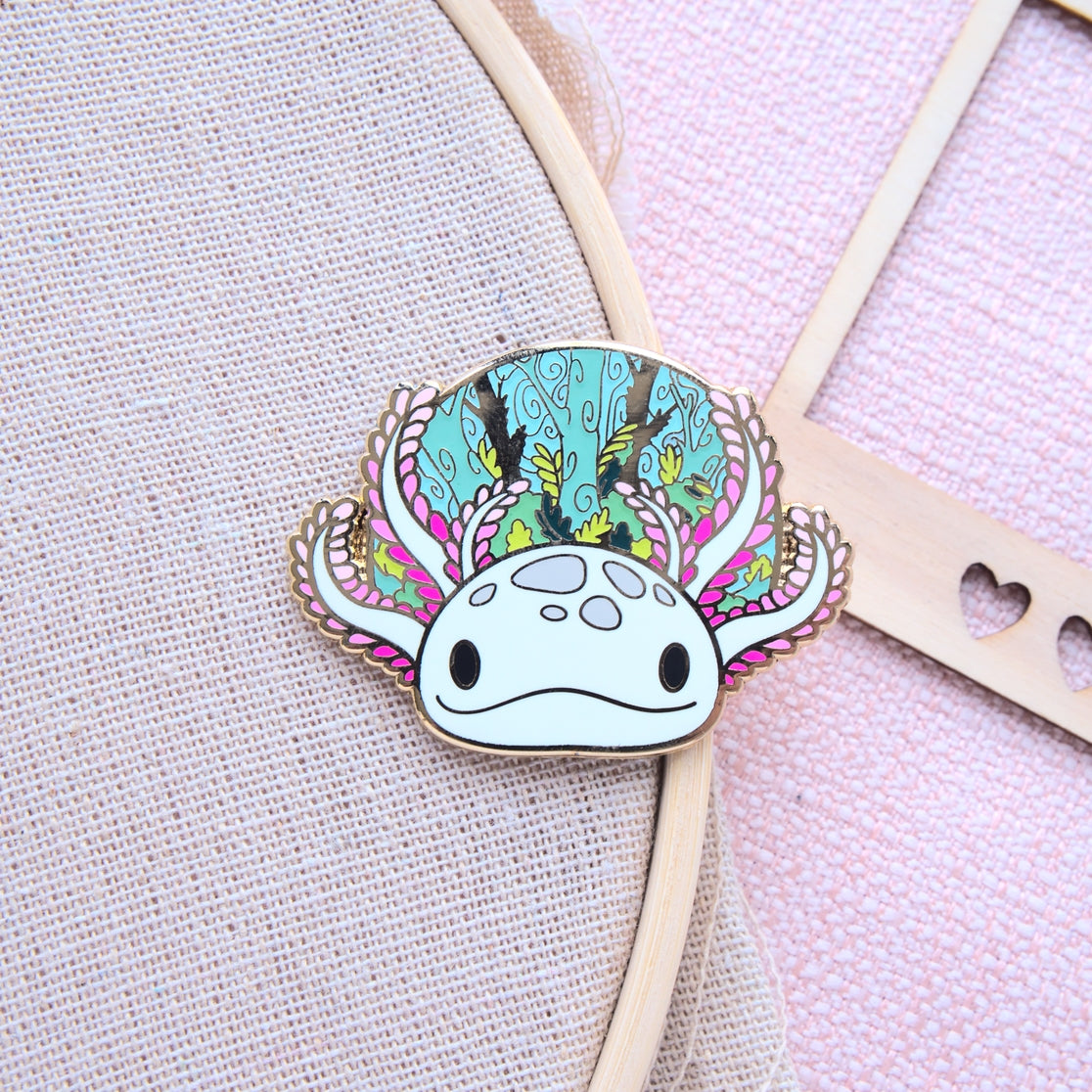 Evy Benita White Albino Axolotl Hard Enamel Pin | Glow in the Dark