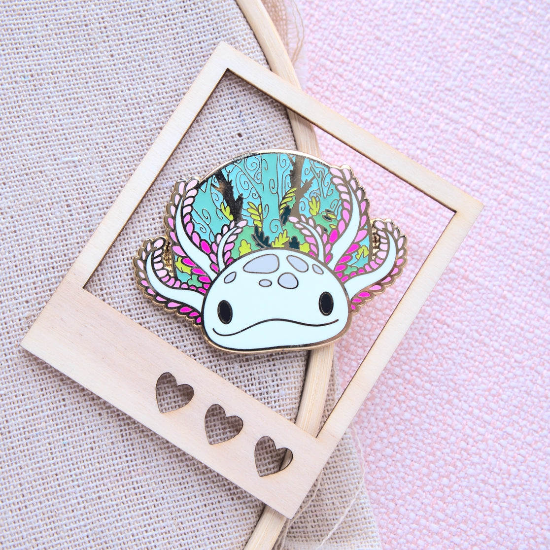 Evy Benita White Albino Axolotl Hard Enamel Pin | Glow in the Dark