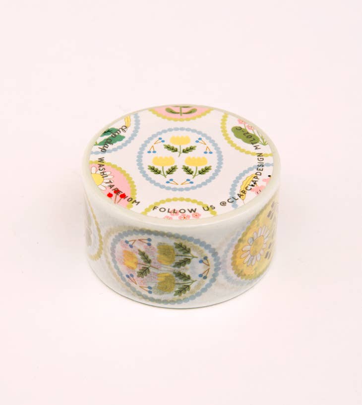 White Floral Emblem Washi Tape