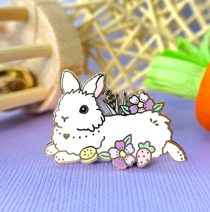 White Lionhead Bunny Enamel Pin