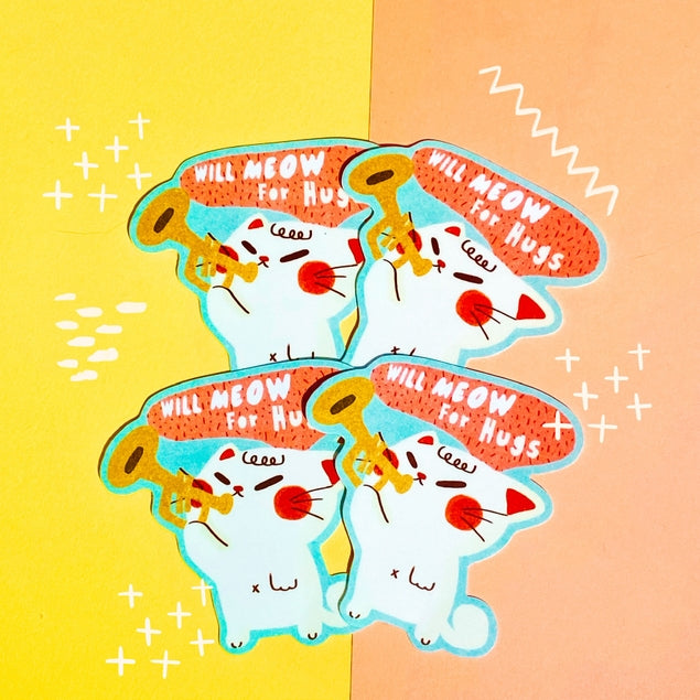 Will Meow For Hugs Vinyl Sticker