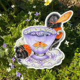 Woolly Bear Caterpillar with Teacup Vinyl Sticker