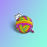 Yarn Ball Kitty Enamel Pin - Rainbow Candy Version