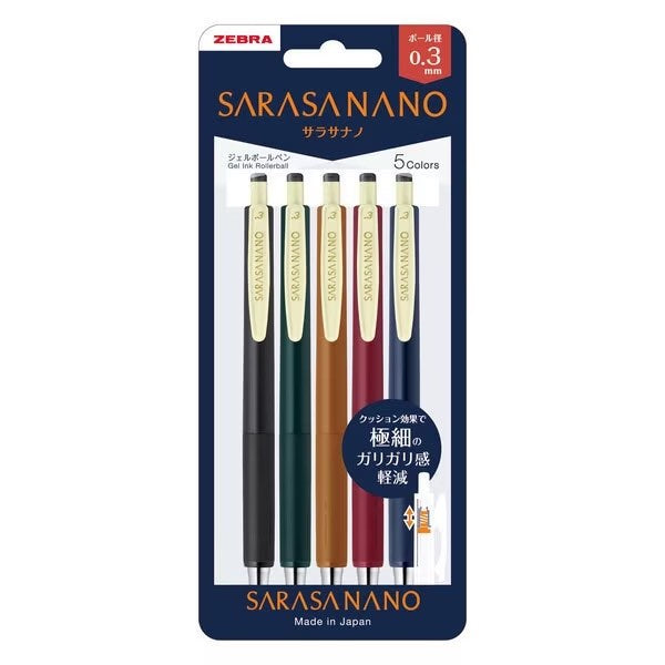 Bolígrafo de gel Sarasa Nano, juego de 5 colores, 0,3 mm