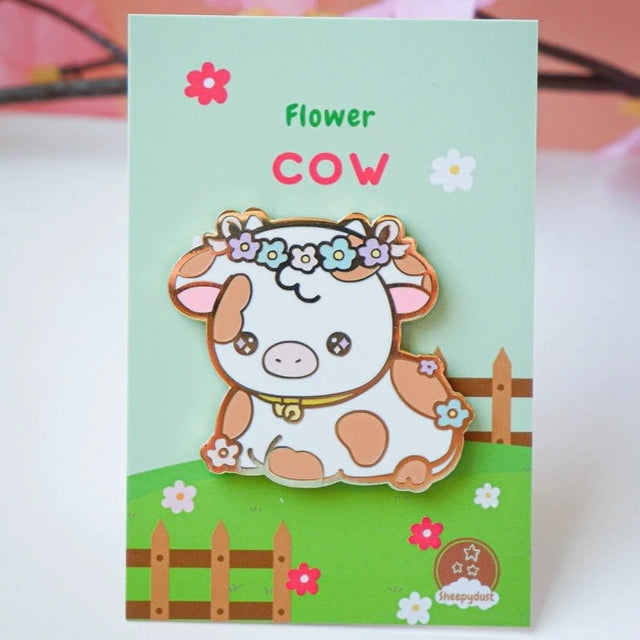 Sheepydust Brown Flower Cow Enamel Pin