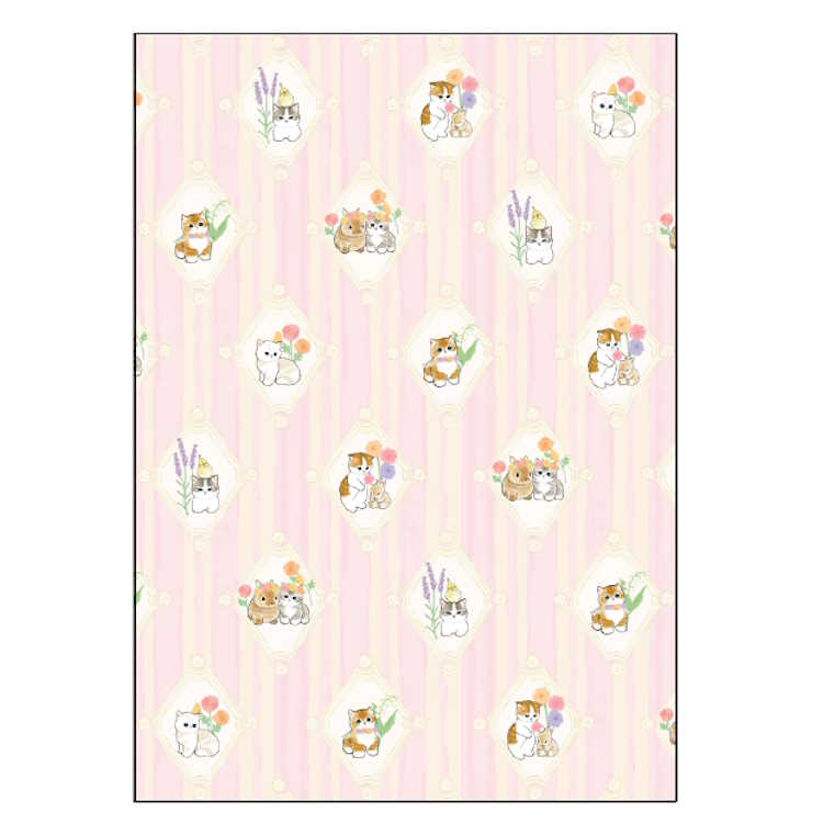 Cuaderno A5 con diseño floral rosa y gato de Mofusand